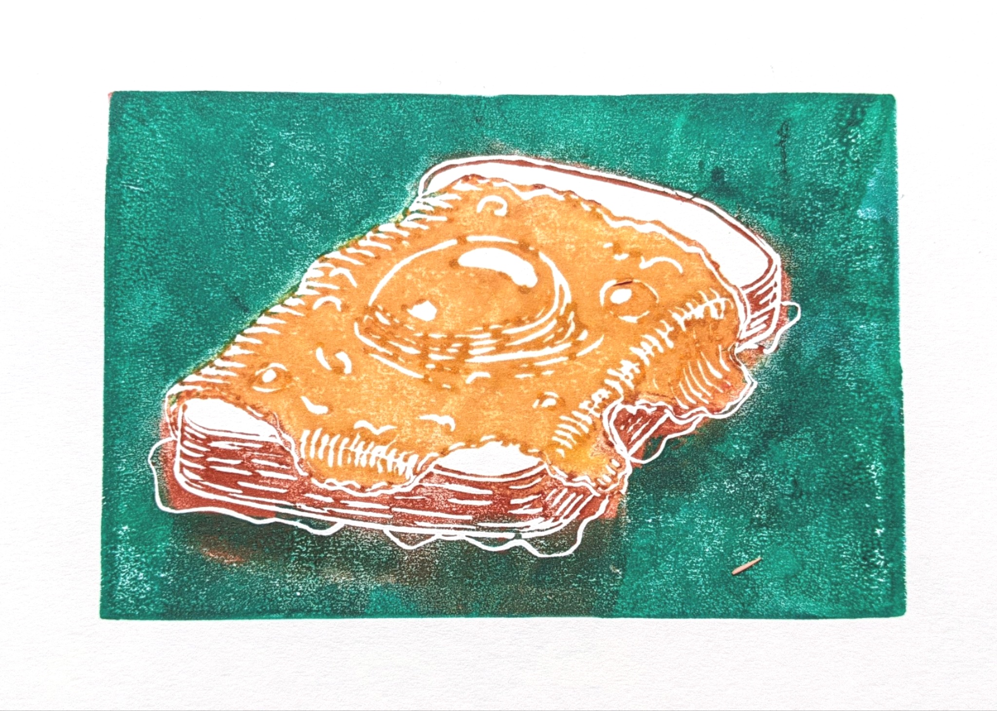 Egg on Toast (green), linocut print