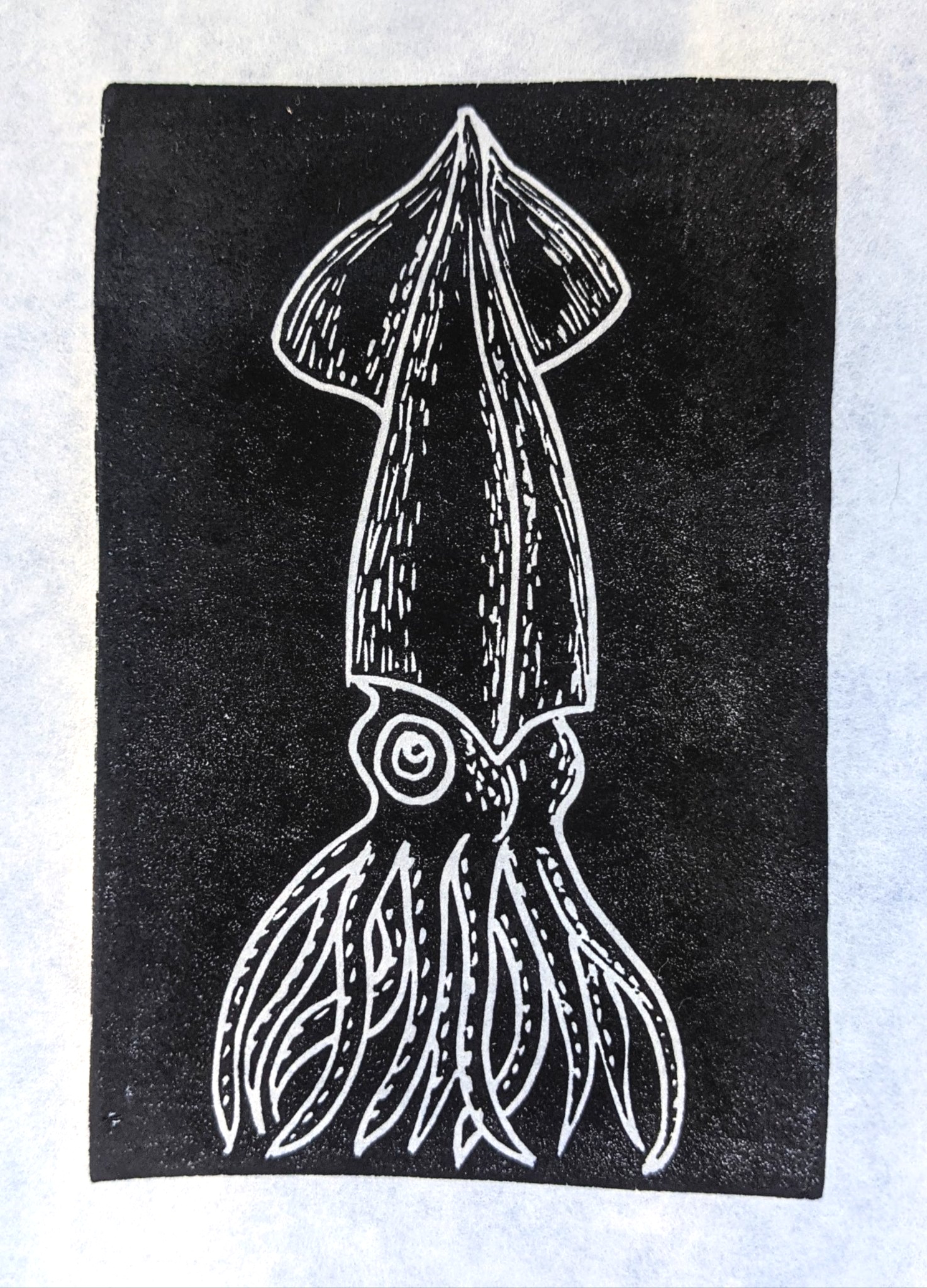 Squid, linocut print