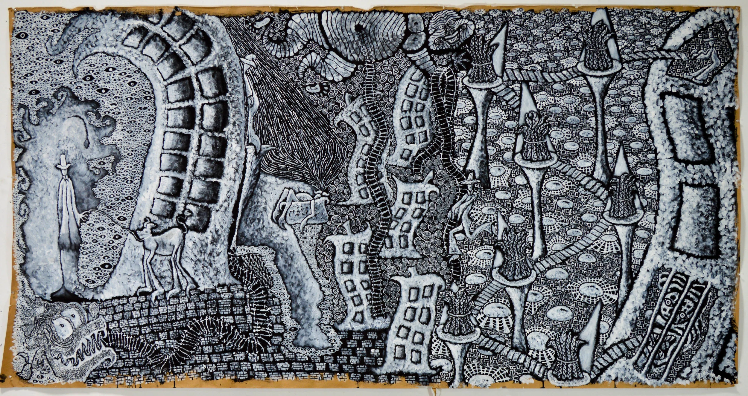 City — gesso on paper, 48 x 93 inches