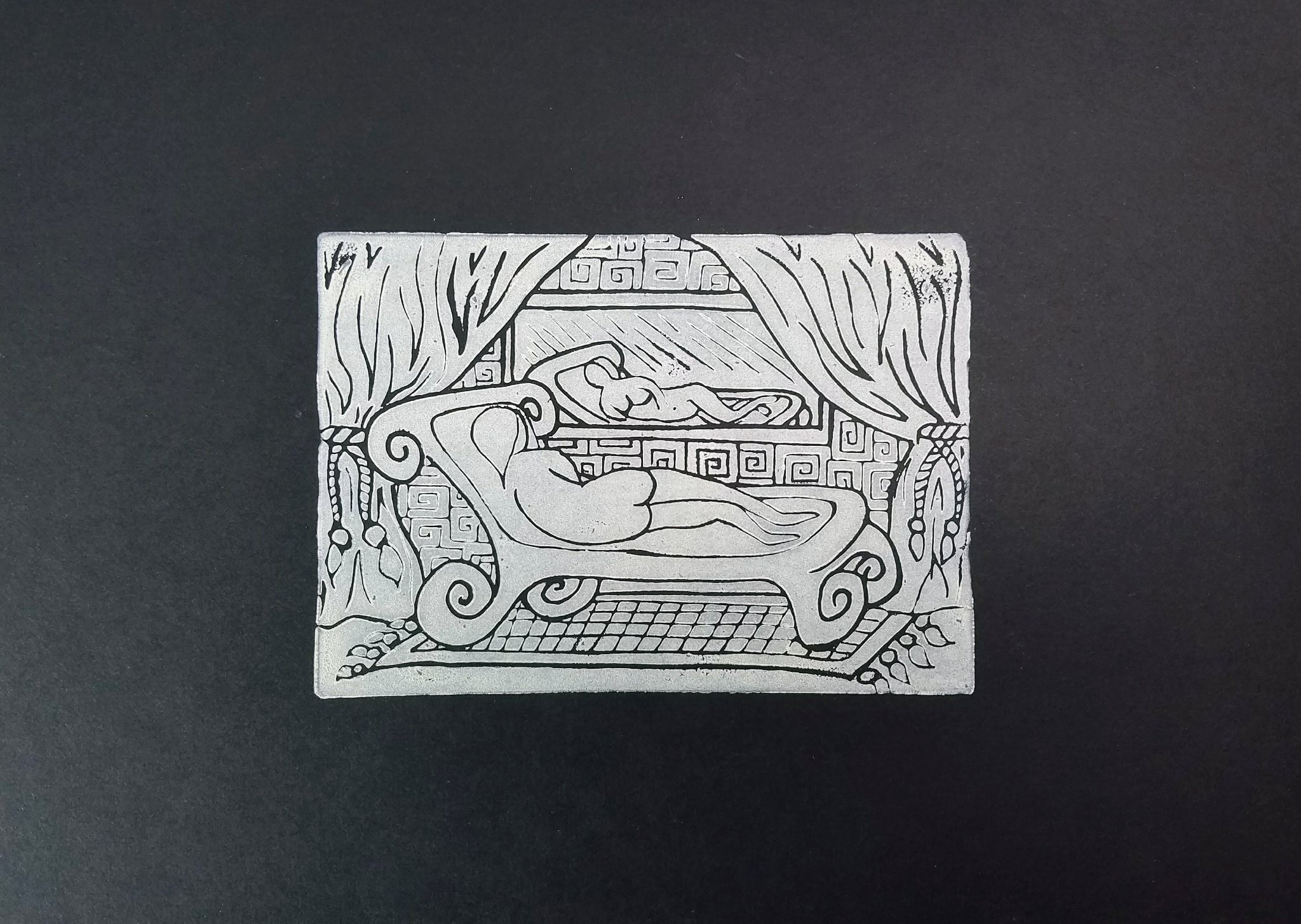 Reclining Figure — linocut print