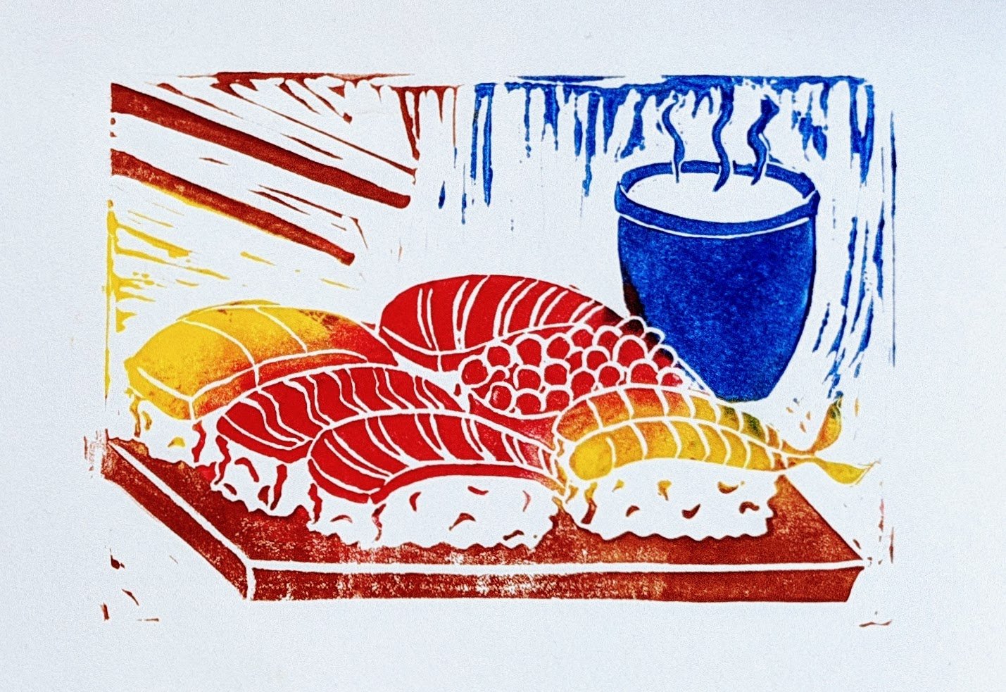 Sushi — linocut print