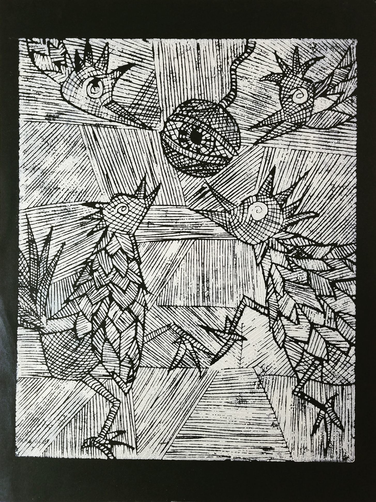 Dragon — linocut print