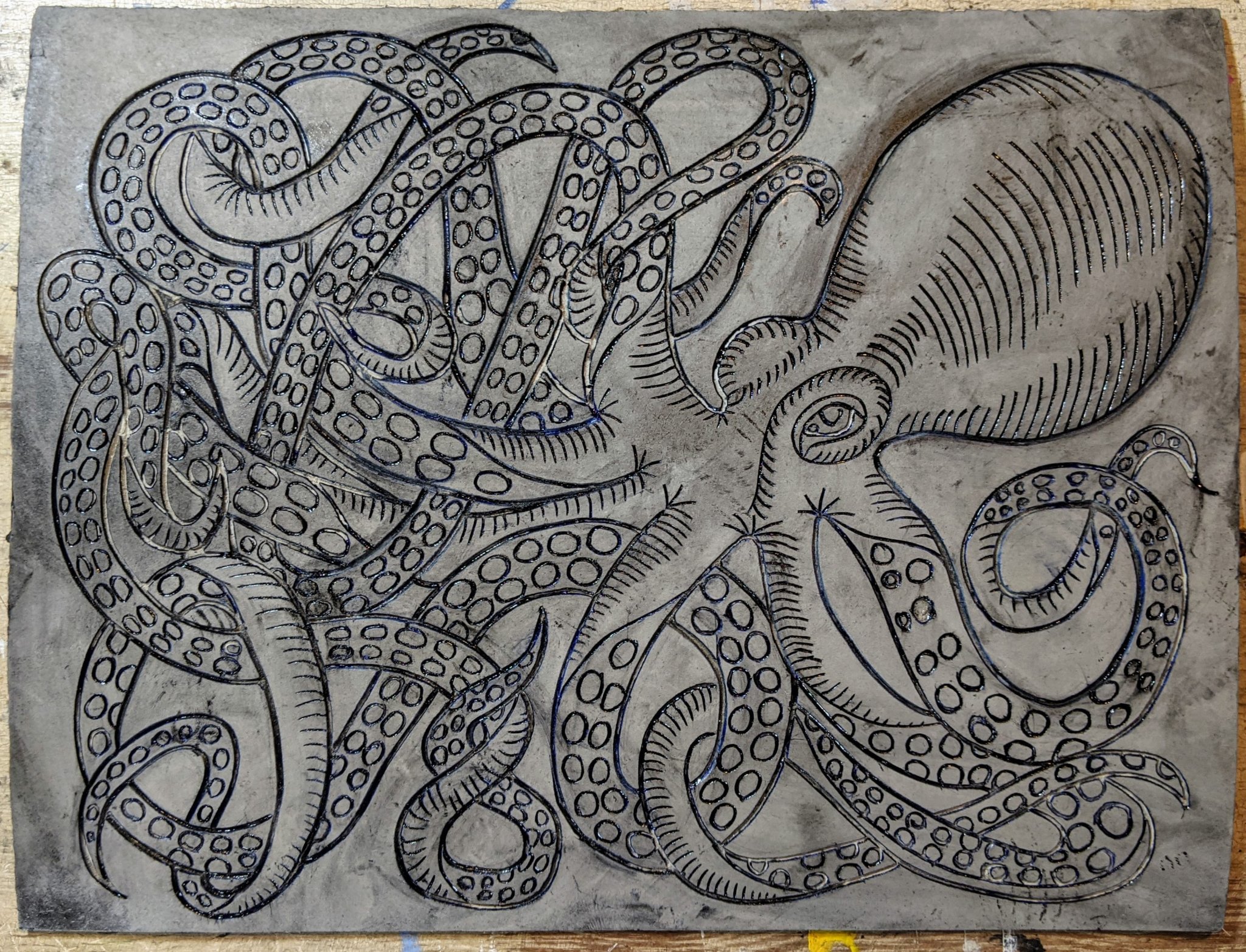 Octopus (plate) — linocut