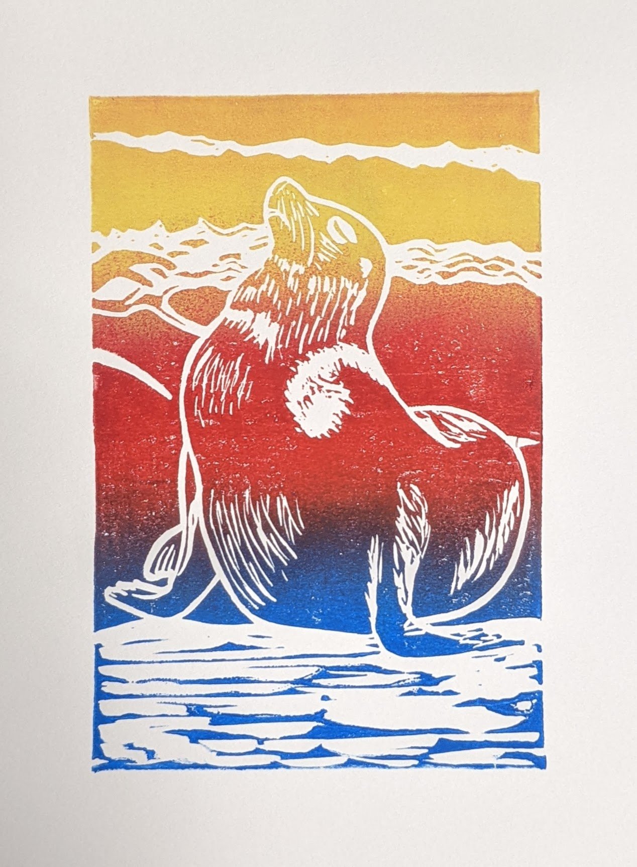 Sea Lion (sunset) — linocut print