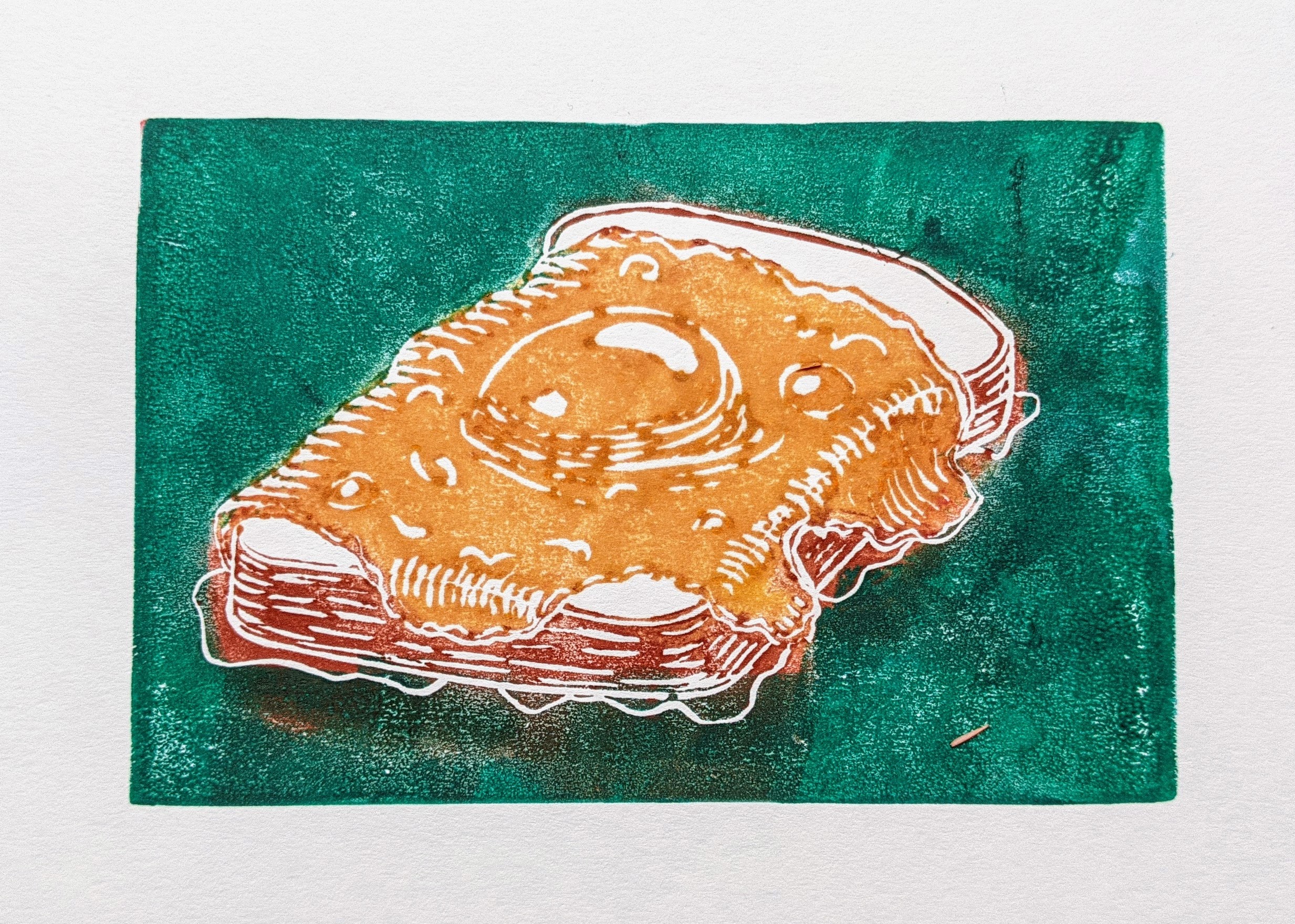 Egg on Toast (green) — linocut print