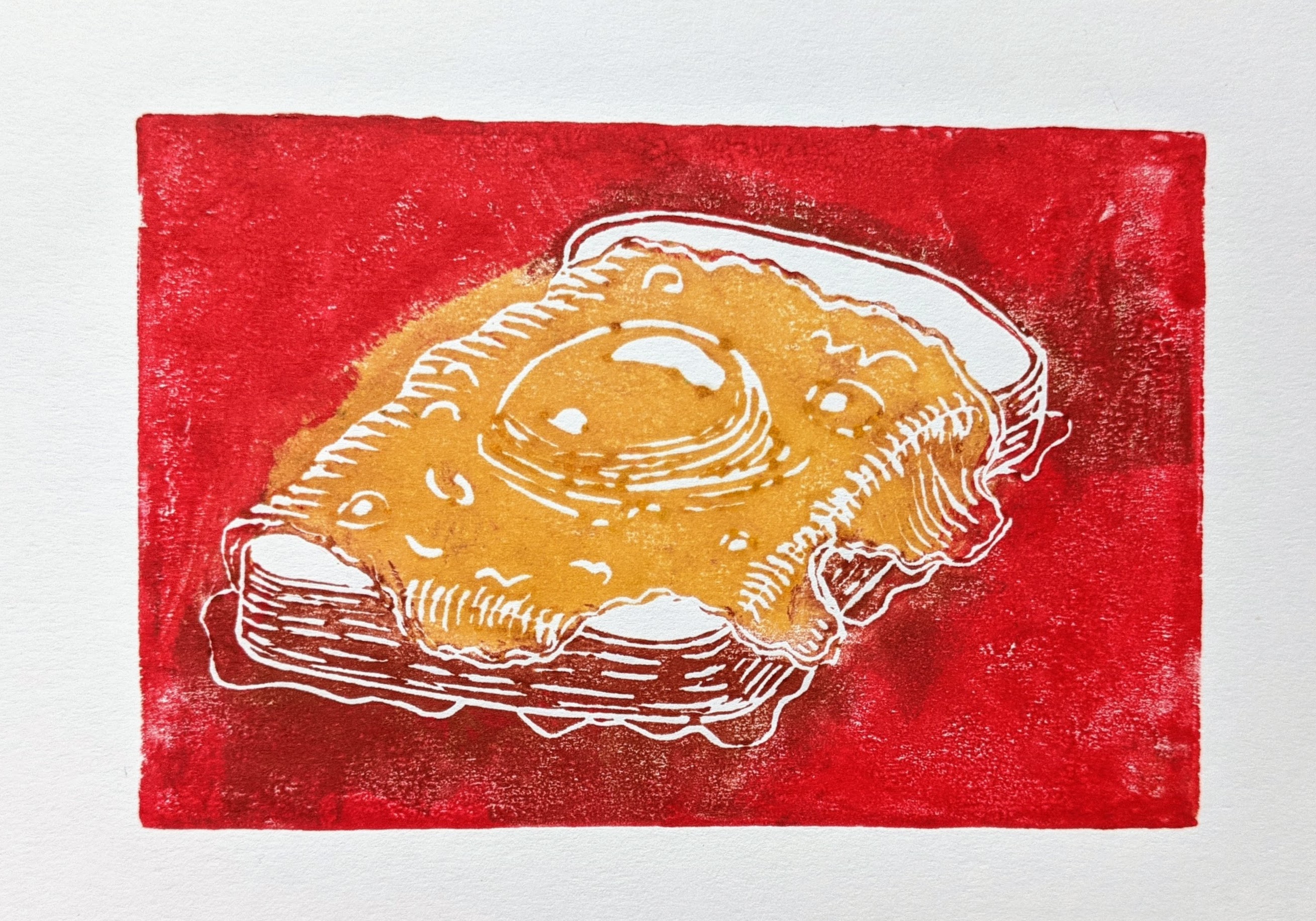 Egg on Toast (red) — linocut print