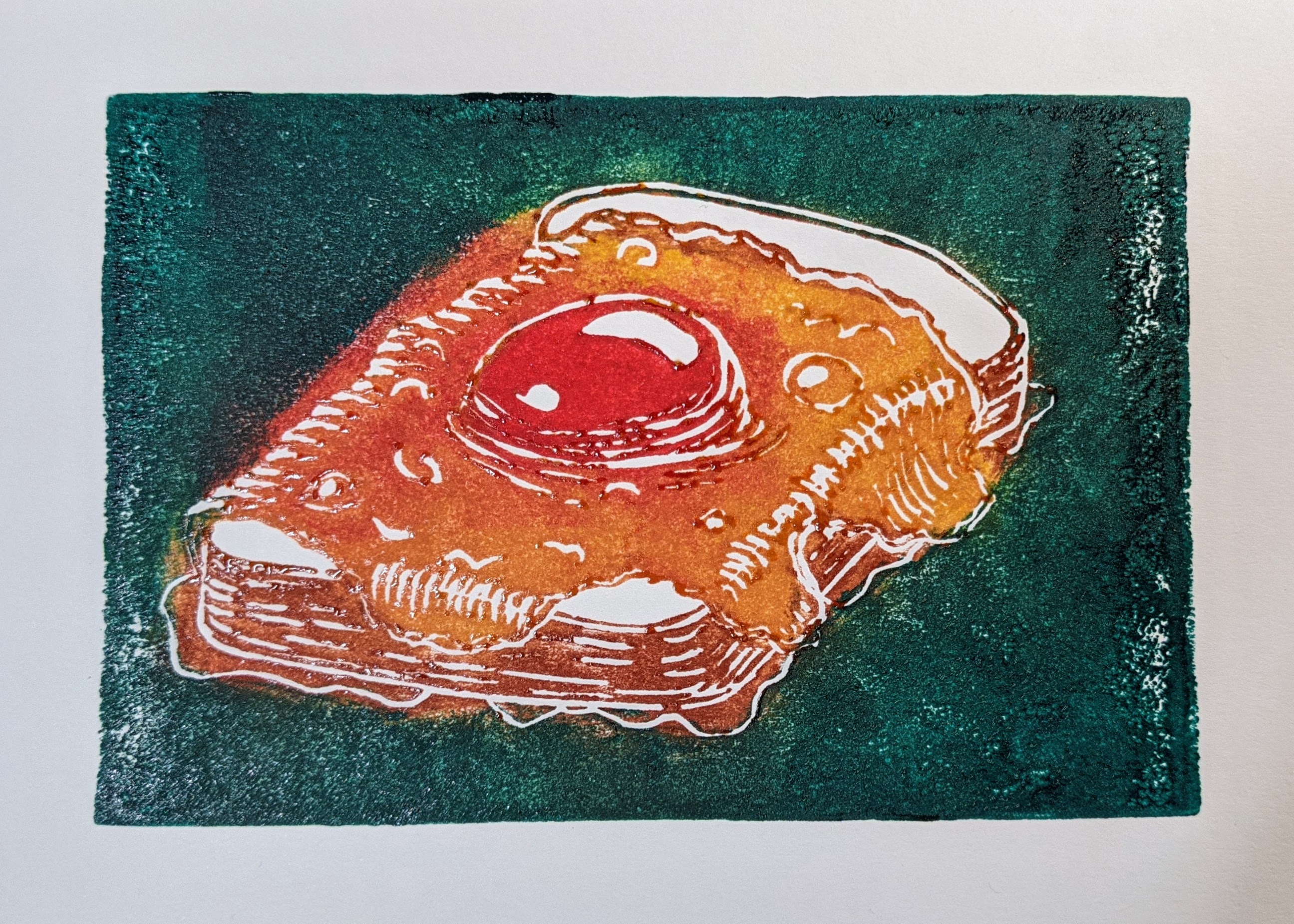 Egg on Toast (teal) — linocut print