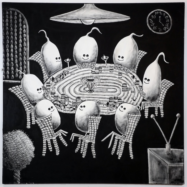 Dinner Party — gesso on canvas, 36 x 36 inches