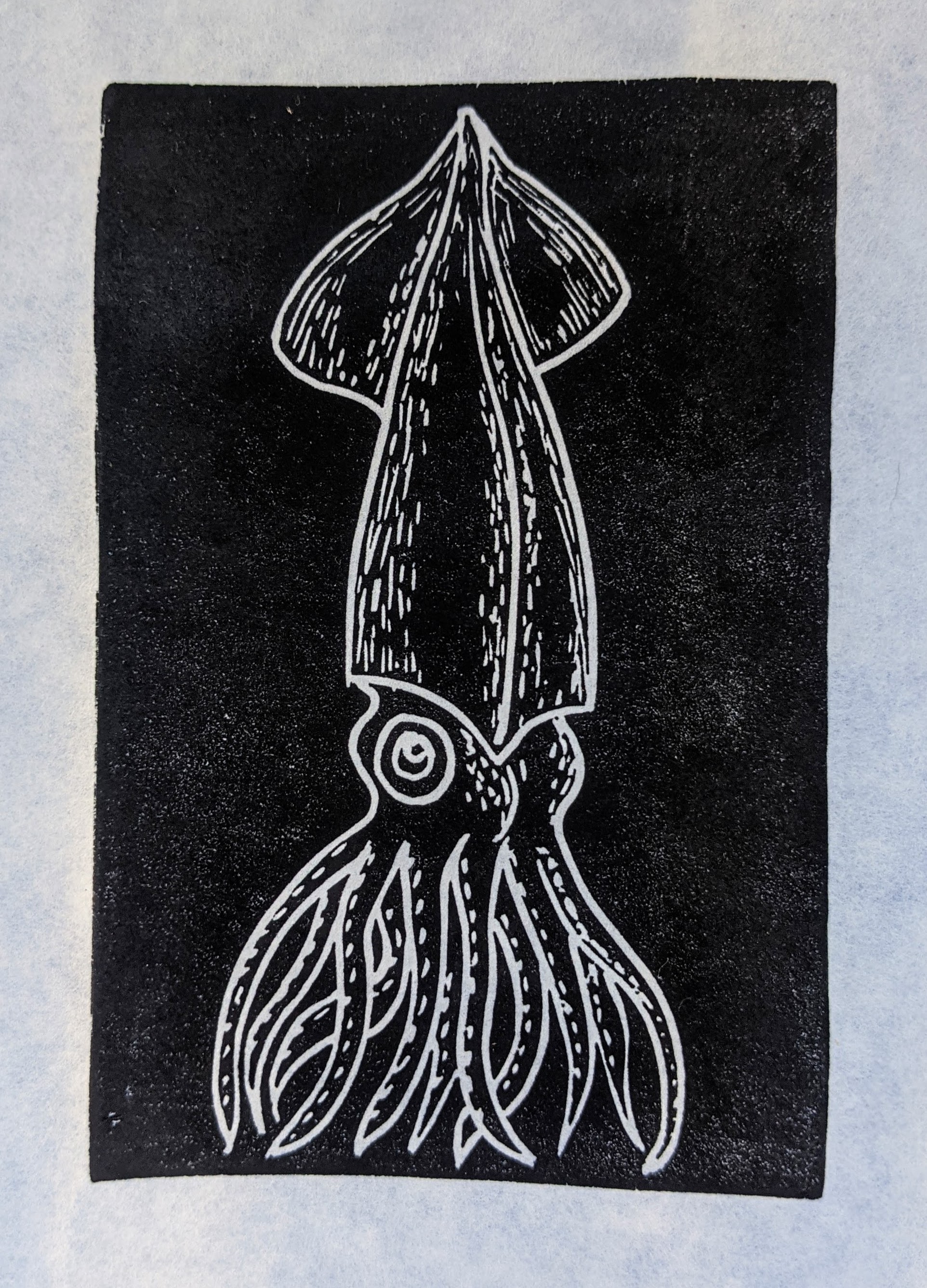 Squid (black) — linocut print